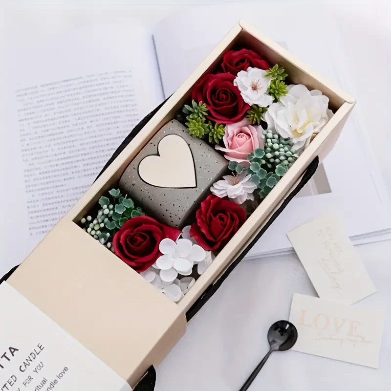1pc Soy Wax Scented Candle Home Set - Romantic Roses & Sweet Amber Fragrance, Natural Plant Extracts, Ideal for Valentine's Day, Anniversaries, Bedroom Ambiance, Includes Elegant Gift Box with Decorative Elements