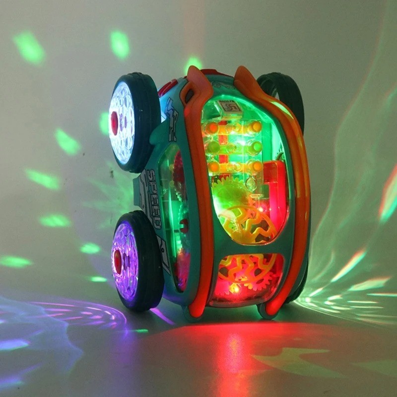 Dynamic Gear-Powered Car with LED Lights