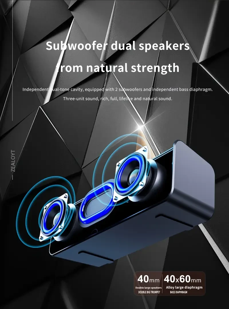 Compact, Powerful, and Perfect for Every Occasion Introducing the ZEALOT S31 5W*2 Wireless Speakers, the ultimate blend of style, portability, and exceptional sound quality. Whether you’re hosting a party, relaxing at home, or streaming your favorite seri