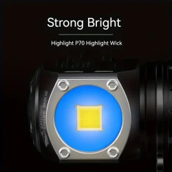 1pc Smiling Shark Mini Tactical Flashlight, Super Bright LED P70 High Power, Adjustable Beam, 1000-3000 Lumen, USB Rechargeable Keychain Light with Strong Magnet, Aluminum, 7 Modes, 200-500m Range, 1100mAh Battery, Includes USB Cable & Storage Bag for Out