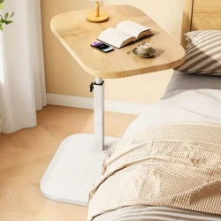 Modern C-Shaped Side Table with Adjustable Height - 360° Swivel, Slide-Under Design for Sofa/Bed/Bathtub - Durable Metal & Hardwood Construction
