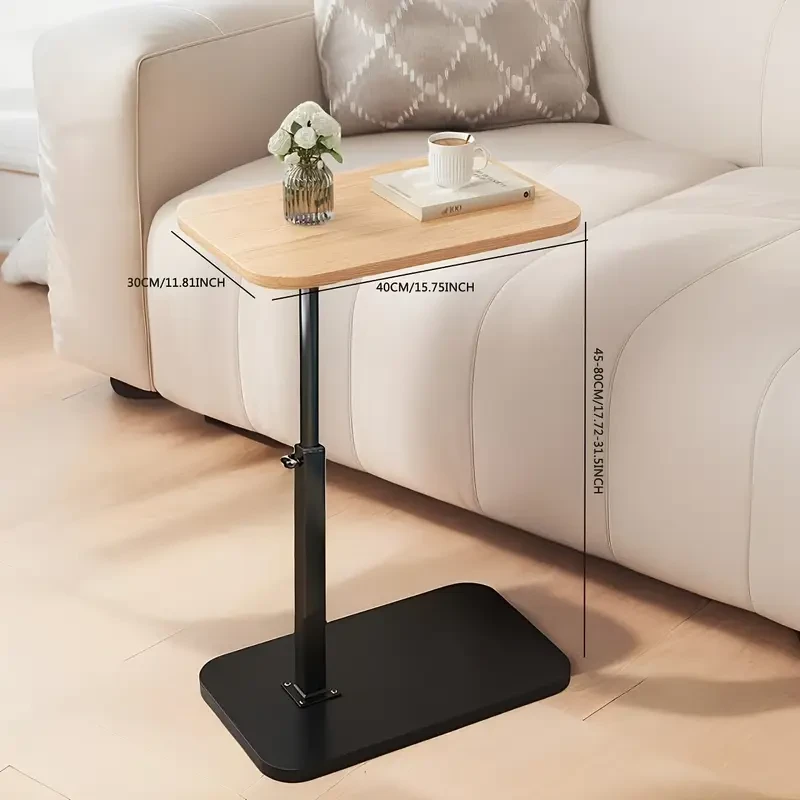 Modern C-Shaped Side Table with Adjustable Height - 360° Swivel, Slide-Under Design for Sofa/Bed/Bathtub - Durable Metal & Hardwood Construction