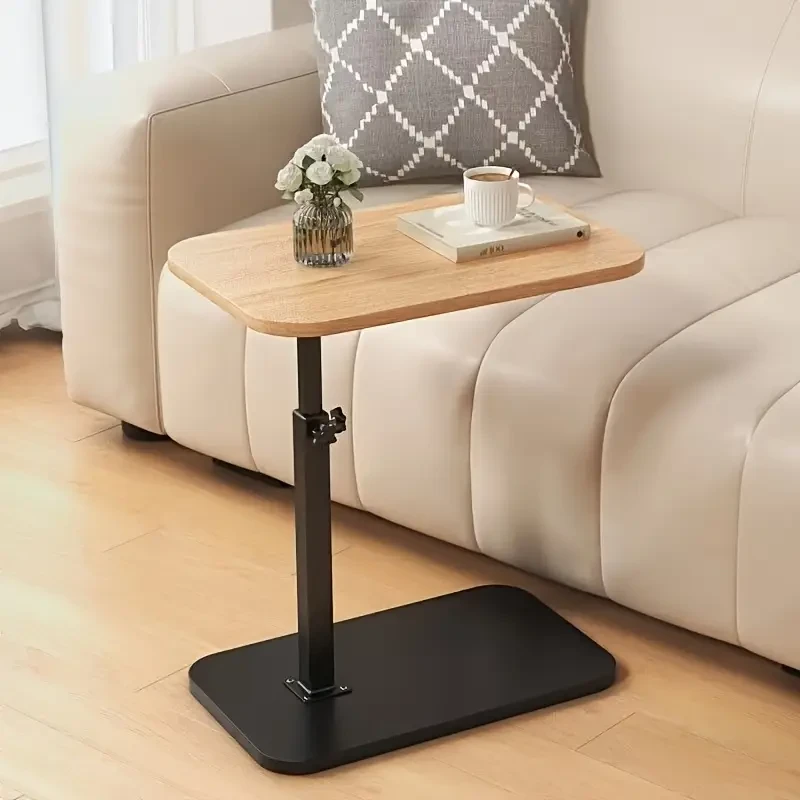 Modern C-Shaped Side Table with Adjustable Height - 360° Swivel, Slide-Under Design for Sofa/Bed/Bathtub - Durable Metal & Hardwood Construction