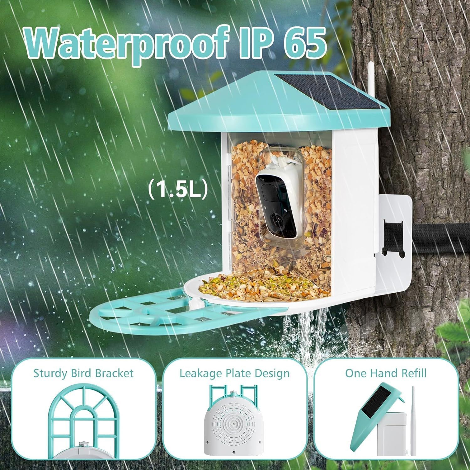 2.4G WiFi Smart Bird Feeder with Camera 2.4K Screen Solar Low Power Night Vision IP66 Waterproof 4G or WIFI Connected Feeder