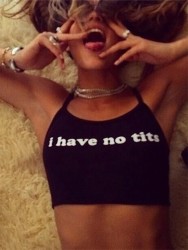 2024 Summer Women's Strapless Cotton Crop Top - Funny Letter Print "I Have No Tits"