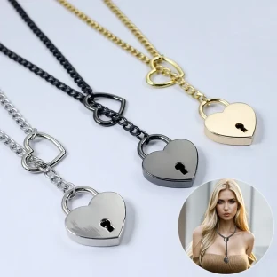 Heart O-ring Slip Chain Necklace For Women, Handmade