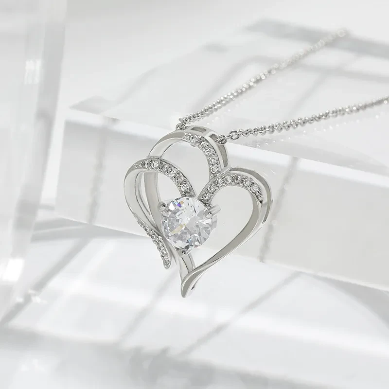 Zircon Double Love Necklace With Rhinestones Jewelry For Women