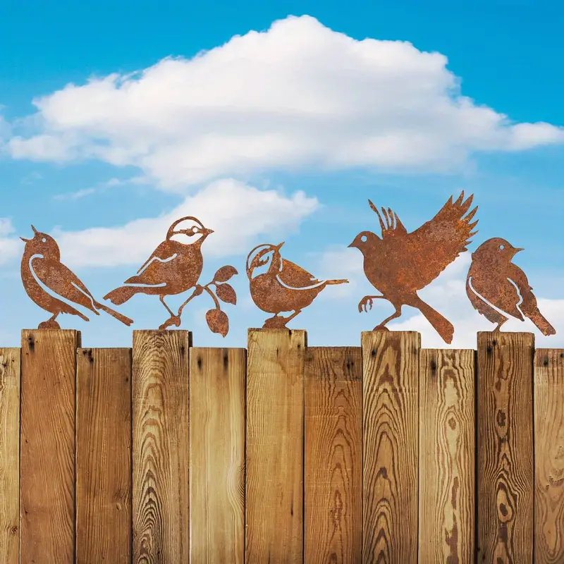 Rusty Birds Decoration Lifelike Metal Birds Garden Ornaments Garden Decoration Set With Rusty And Small Birds, Rusty Decoration For Garden, Home Yard Decor For Christmas