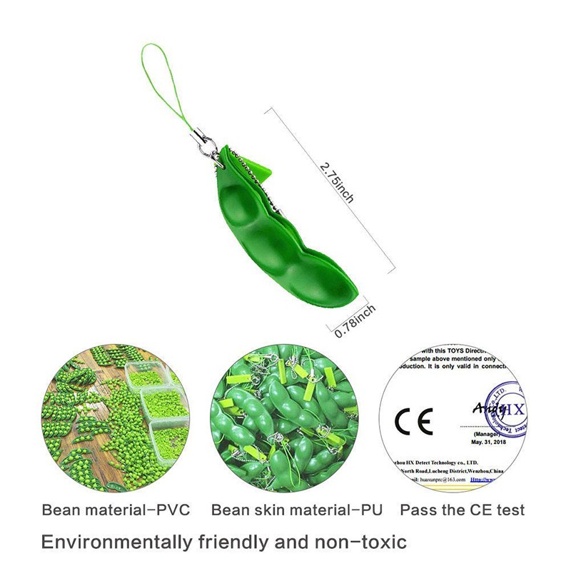 2Pcs Peapod Fidget Toy – Squeeze Bean Edamame Pea Keychain Keyring