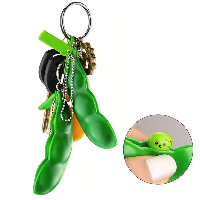 2Pcs Peapod Fidget Toy – Squeeze Bean Edamame Pea Keychain Keyring