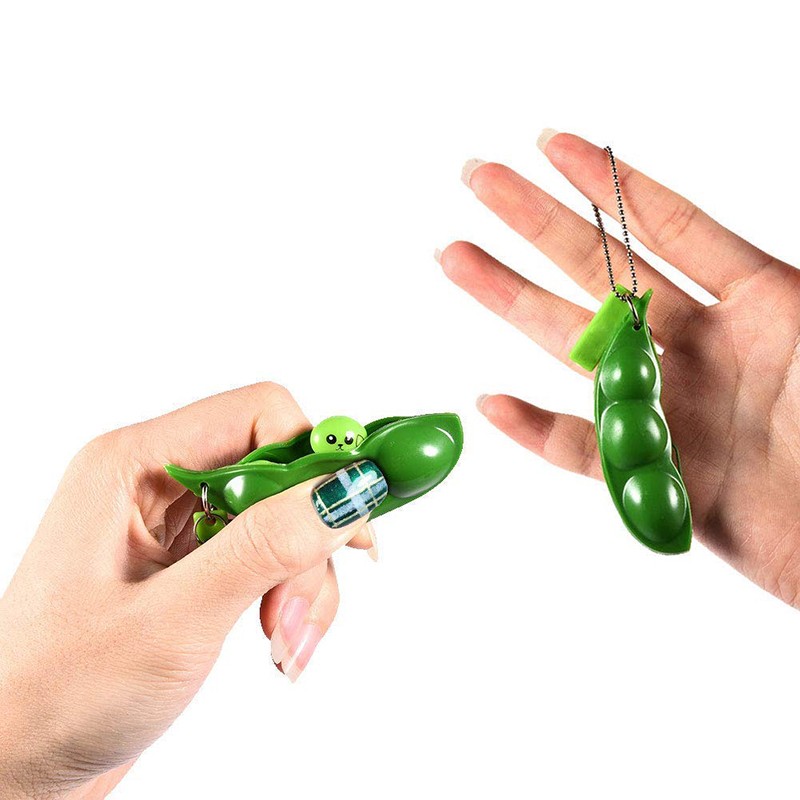 2Pcs Peapod Fidget Toy – Squeeze Bean Edamame Pea Keychain Keyring