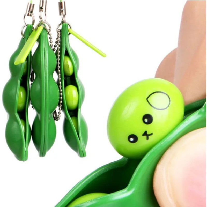 2Pcs Peapod Fidget Toy – Squeeze Bean Edamame Pea Keychain Keyring