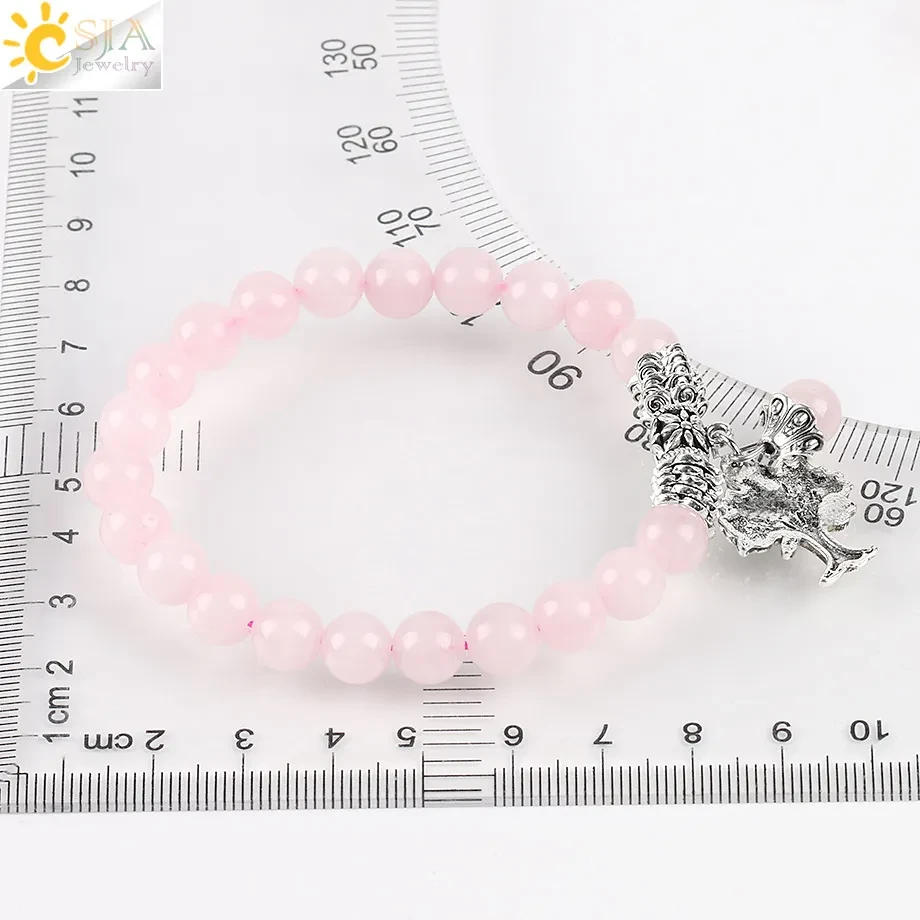 Round Bead Ancient Silver Life Tree Pendant Stone Bracelet
