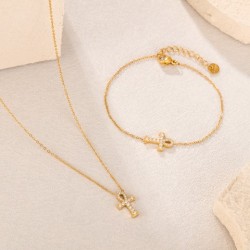 OPK Ornament Factory Fashion Commuter Style Bracelet Simple All-match Titanium Steel Full Diamond Temperament Cross Necklace Suit
