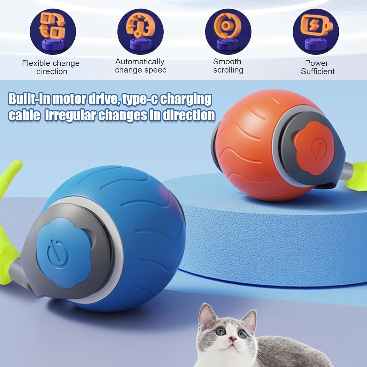 Speedy Tail 2.0 - Interactive Electric Rolling Ball with Teasing Tail – Smart Cat Toy for Indoor & Outdoor Fun 🎉🐱
