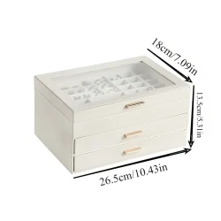 Contemporary 3-Layer Leather Jewelry Organizer Box with Drawers