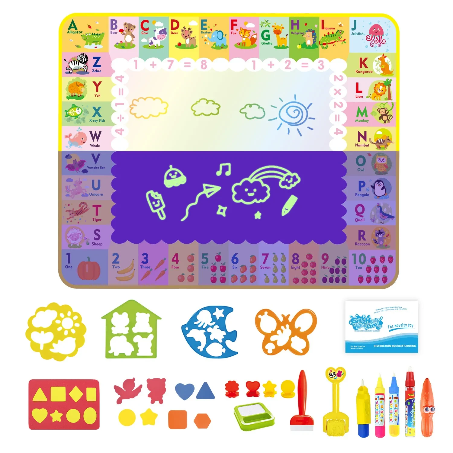 2023 New Arrivals Magic Water Drawing Mat with Fluorescent Pen Painting Board Early Educational Toys Montessori Toys for Kids