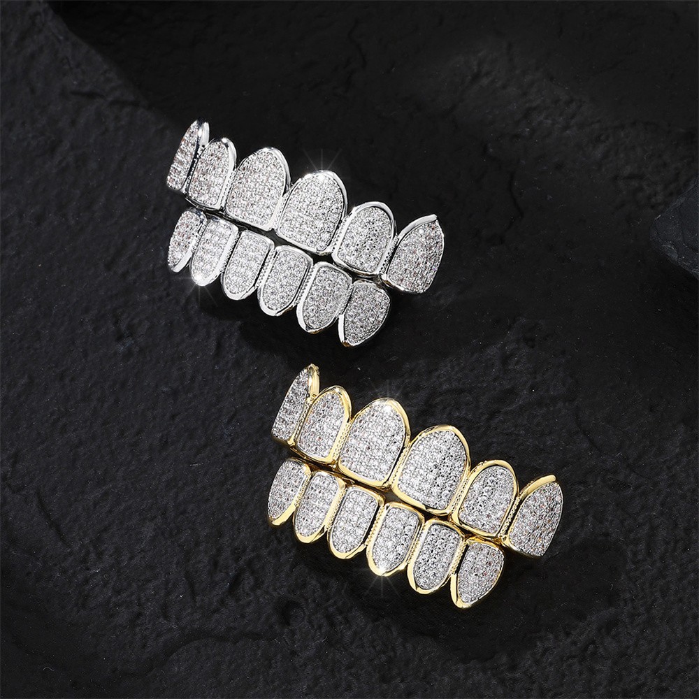 Feel Style Cool Teeth Grillz Set for Unisex – Cubic Zirconia Stone Top & Bottom Grillz,