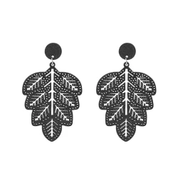 Fashion Natural Wood Leaf Earrings Black