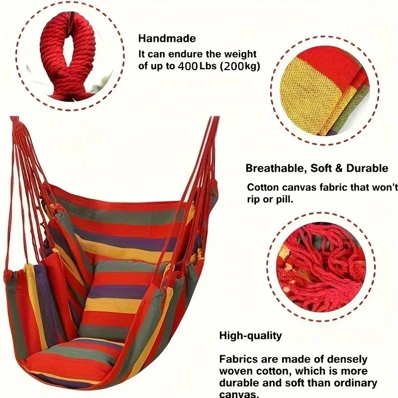 Colorful Striped Canvas Hammock Chair – Durable Indoor/Outdoor Camping Swing Seat