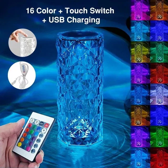 Rose Crystal Lamp with Touch and Remote Control, Big Size