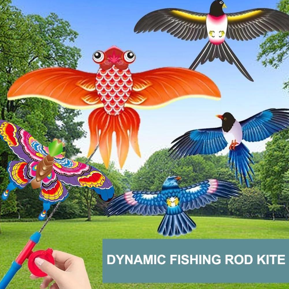 Children’s Kite Toy – Cartoon Eagle & Butterfly Foldable Mini Kite with Hand Brake & Fishing Rod