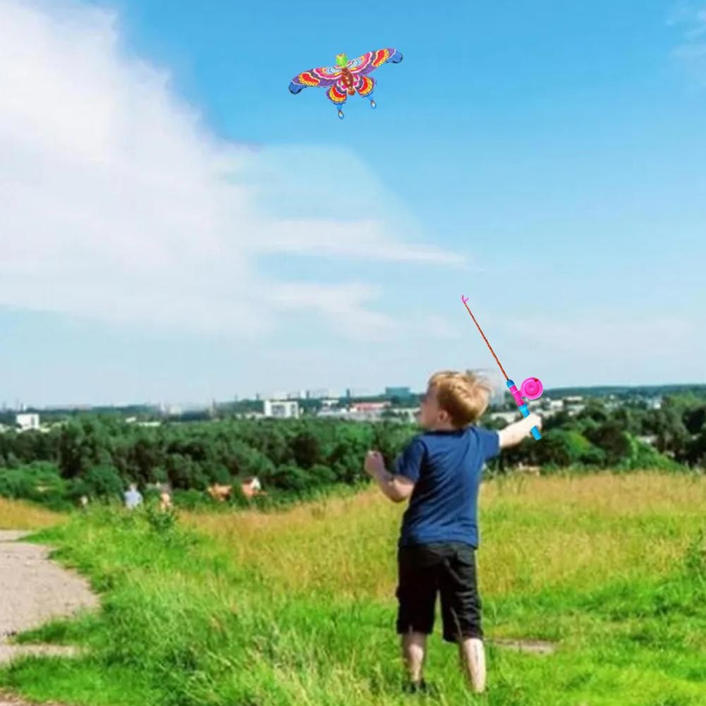 Children’s Kite Toy – Cartoon Eagle & Butterfly Foldable Mini Kite with Hand Brake & Fishing Rod