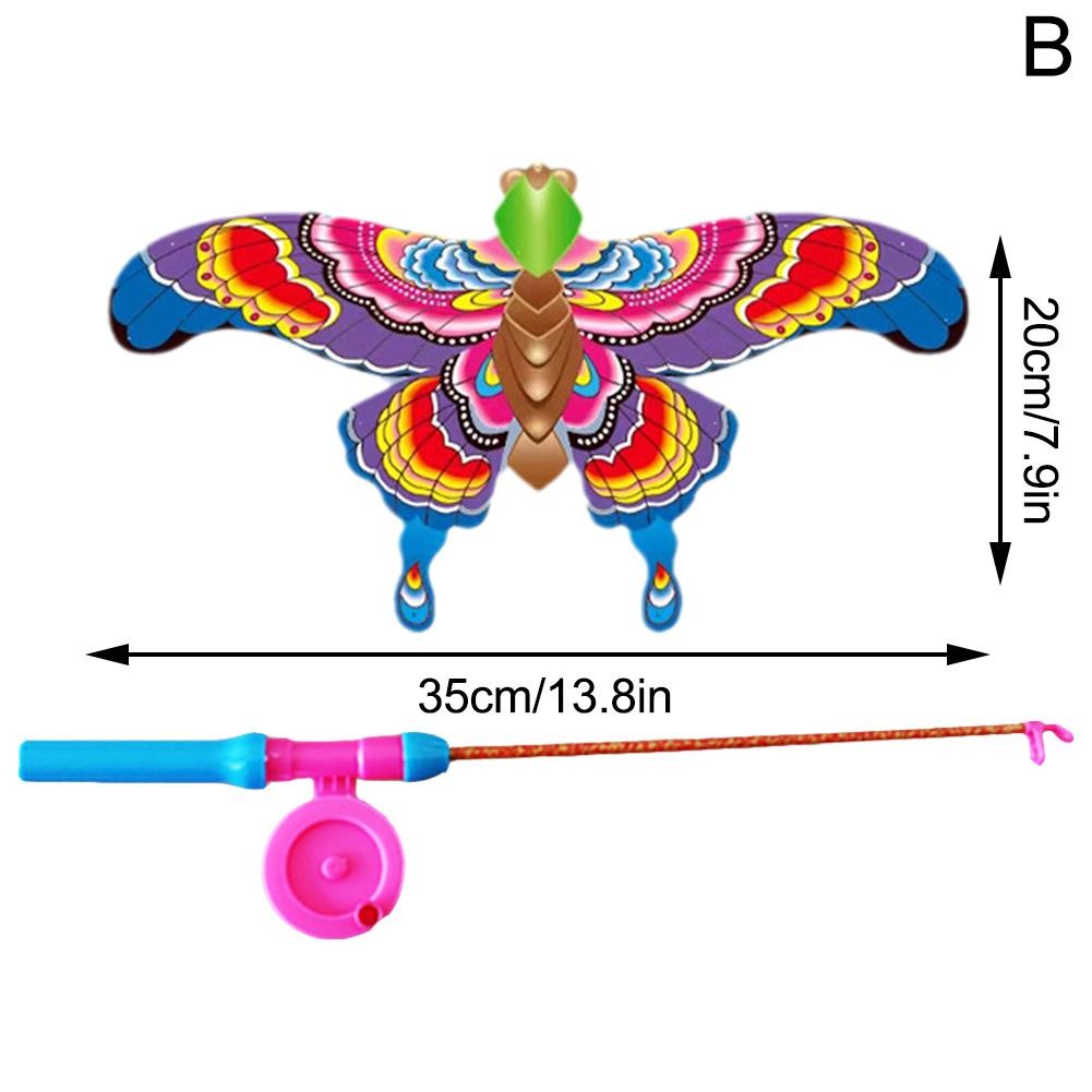 Children’s Kite Toy – Cartoon Eagle & Butterfly Foldable Mini Kite with Hand Brake & Fishing Rod