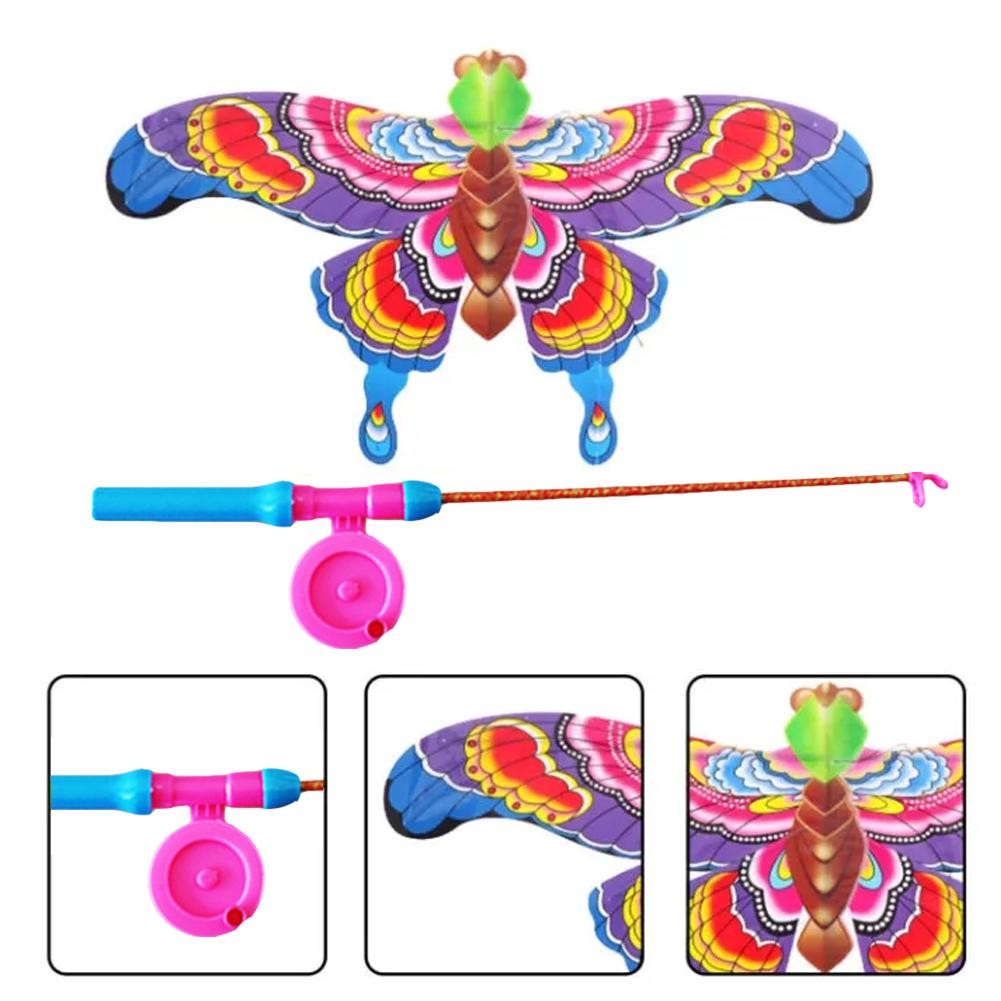 Children’s Kite Toy – Cartoon Eagle & Butterfly Foldable Mini Kite with Hand Brake & Fishing Rod