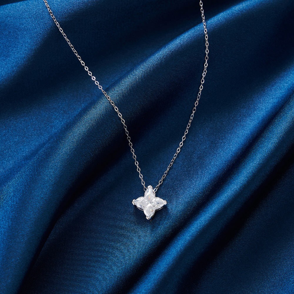 S925 Silver Cruciate Flower Star Cut Diamond Necklace