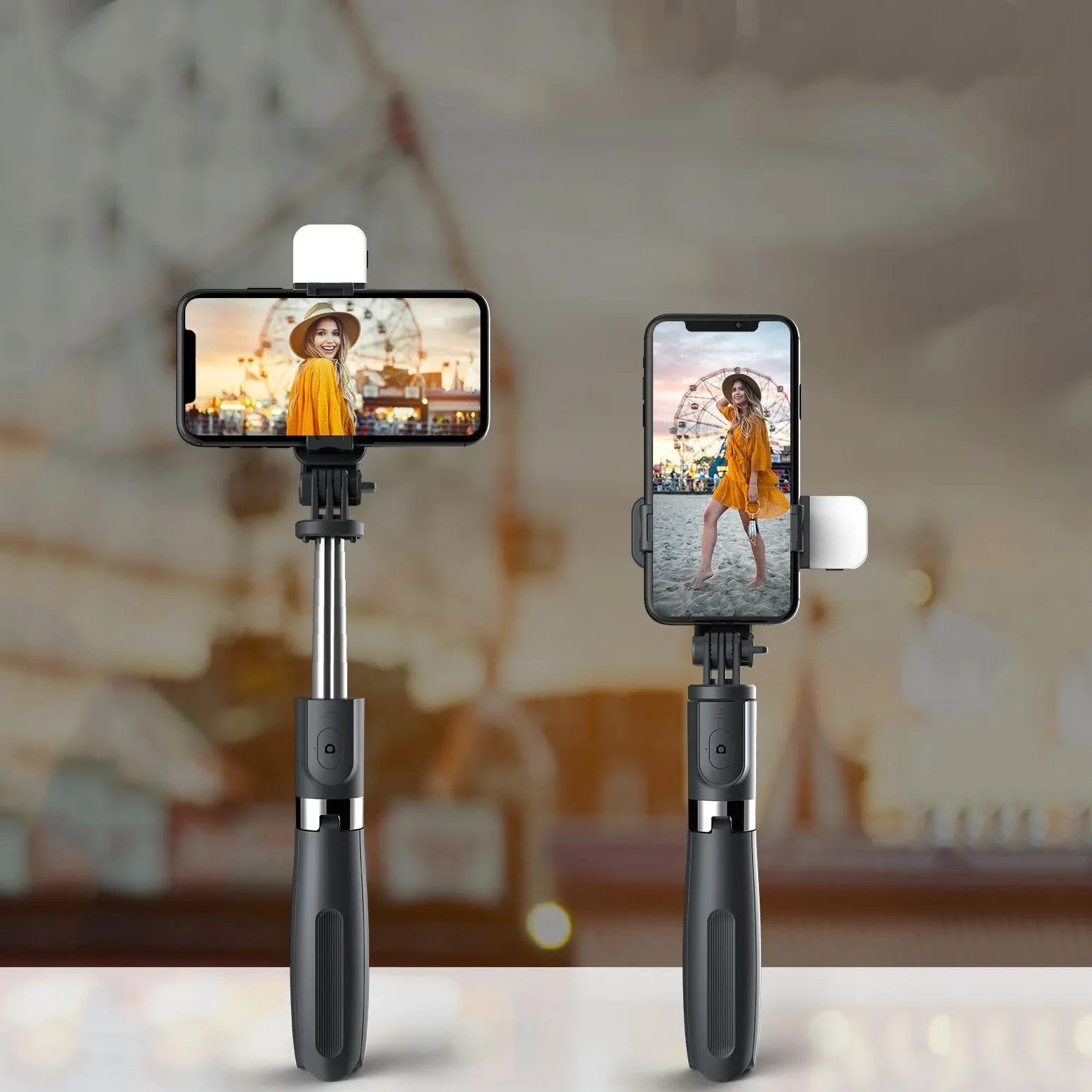 Selfie Stick with Light, Bluetooth Button.