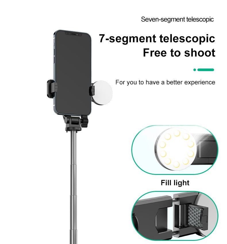 Selfie Stick with Light, Bluetooth Button.