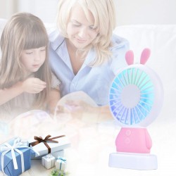 Handheld Fan, Rechargeable Multi-color LED, Pink Rabbit, Gift for Kids
