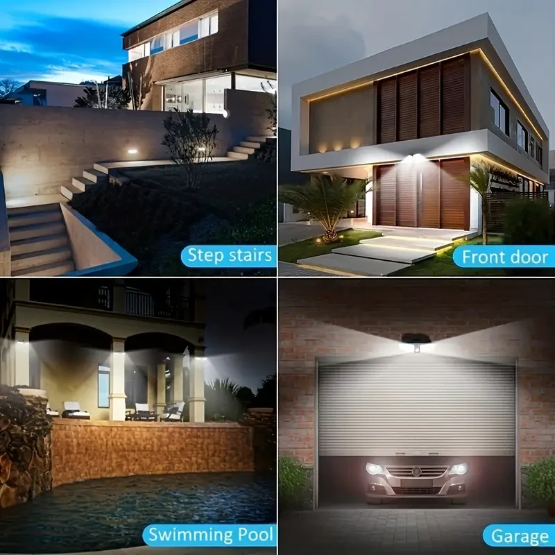 LED Solar Outdoor Lights with Motion Sensor - Powerful 4-LED Security Light with 3 Modes, Built-in 18650 Battery for Garden and Wall