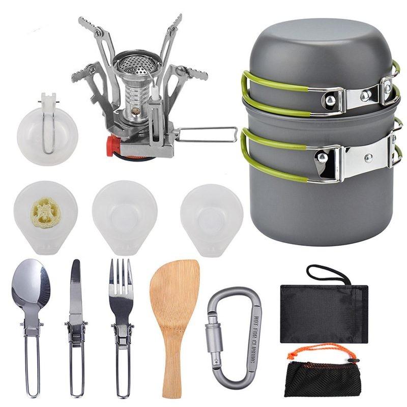 13pcs Camping Stove Set Cookware Picnic Bowl Pot Pan Gas