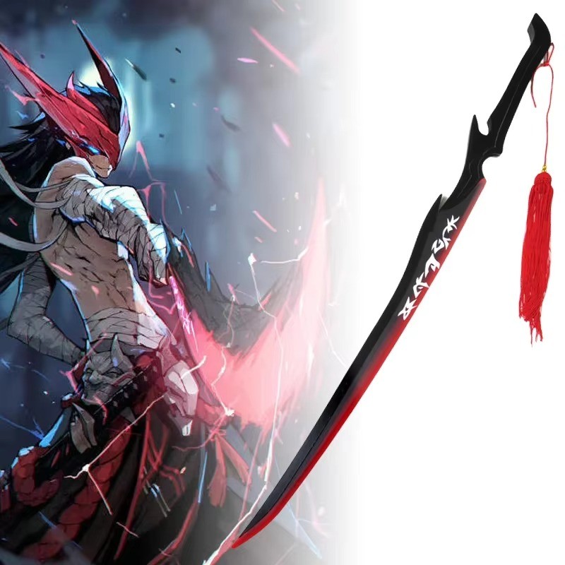 Full Size Yone Katana Fake Sword – League of Legends Cosplay Prop, Wooden Ninja Knife