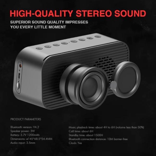 Wireless Bluetooth Speaker with Alarm Clock, Time Display, FM. Havit Brand