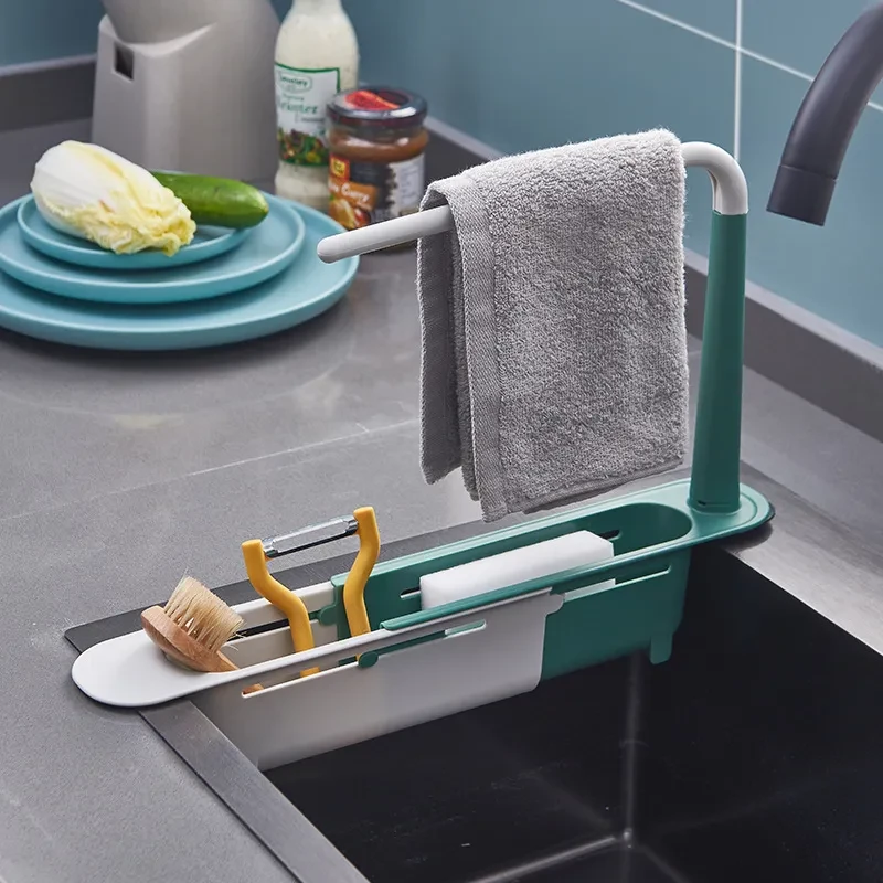 Telescopic Sink Rack Soap Sponge Holder Kitchen Sinks Organizer Adjustable Sinks Drainer Rack Storage Basket Kitchen Accessories