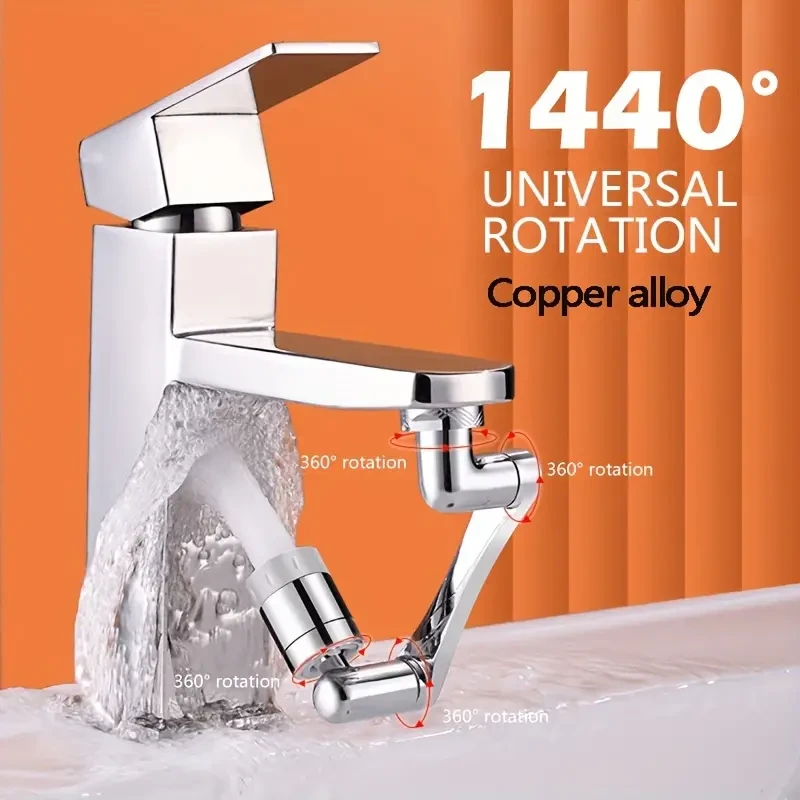 1440° Copper Alloy Universal Swivel Faucet Spray Head - Extension Aerator Spout for Kitchen & Wash Basin Faucets