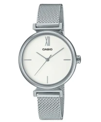 Casio Analog Stainless Steel Silver Dial Quartz LTP-2024VM-7C Womens Watch With Bangle Set