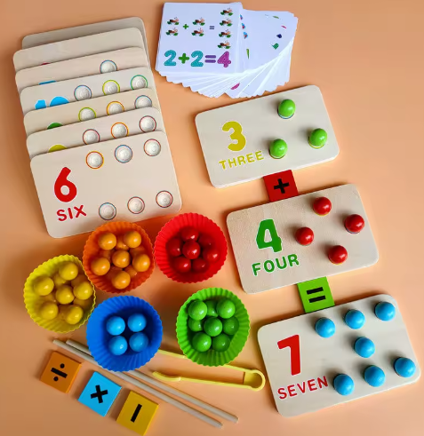 Kids Montessori Wooden Toys Hands Brain Training Clip Beads Chopsticks Beads Toys Early Educational Puzzle Board Math Game To L1