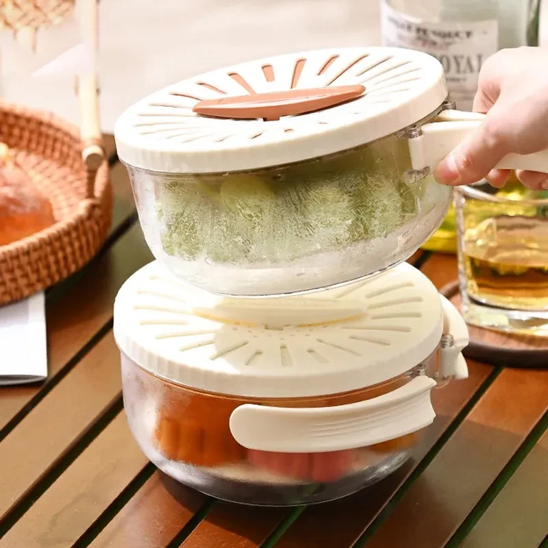 Fruit Drain Basket With Lid Vegetable Washing Bowl Foldable Handle Cleaning Colander