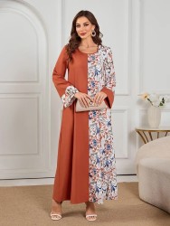 Women's Printed Long Skirt - Polyester Fiber, Machine Washable, Opaque