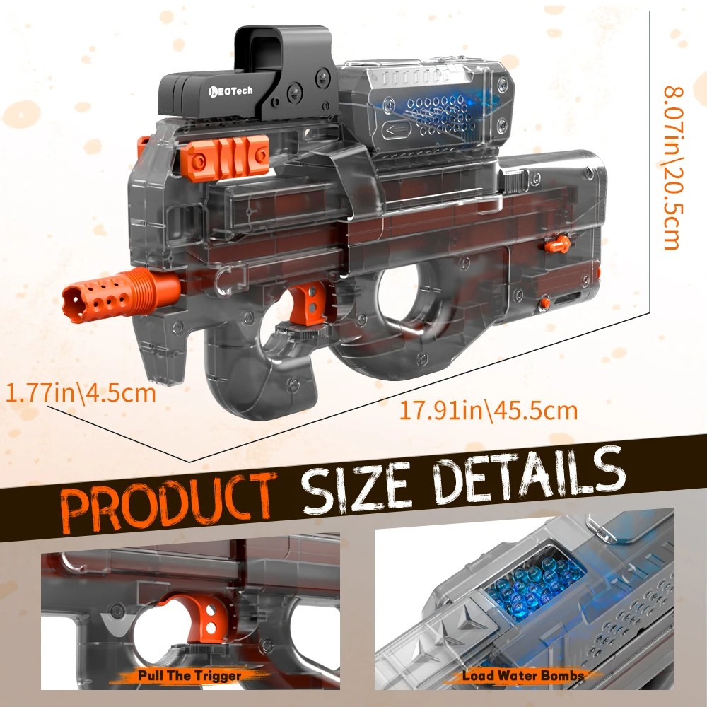 Electric Gel Gun in Transparent Black – Fully Automatic Splatter Ball Toy