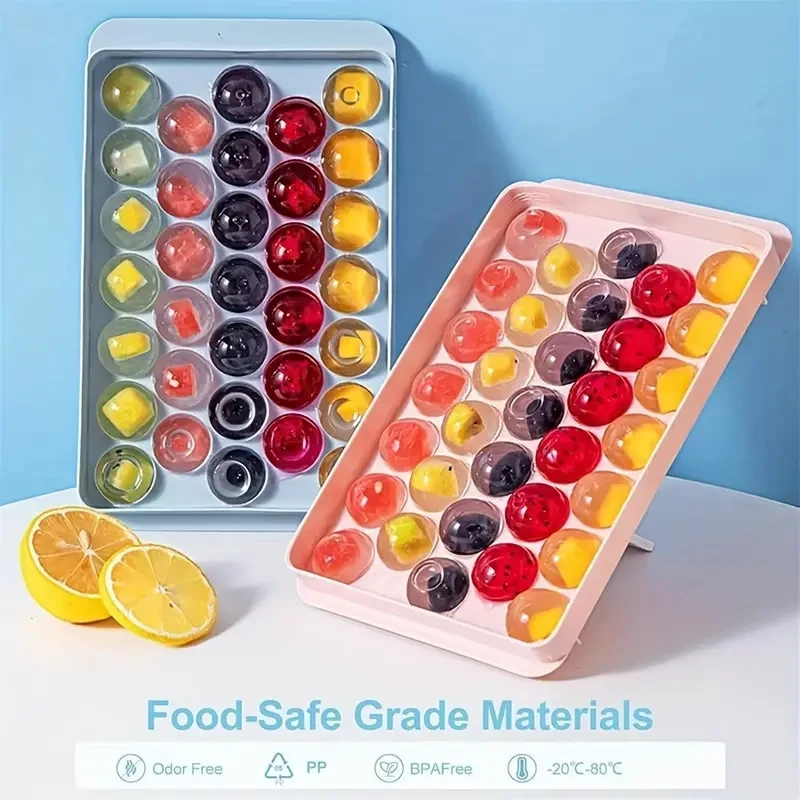 33-Grid Round Ice Cube Tray - Lead-Free, BPA-Free, Easy-Release, Dustproof & Glossy Finish