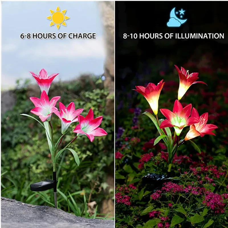 3 x Solar Lights Outdoor Garden Lily Flower Lamps