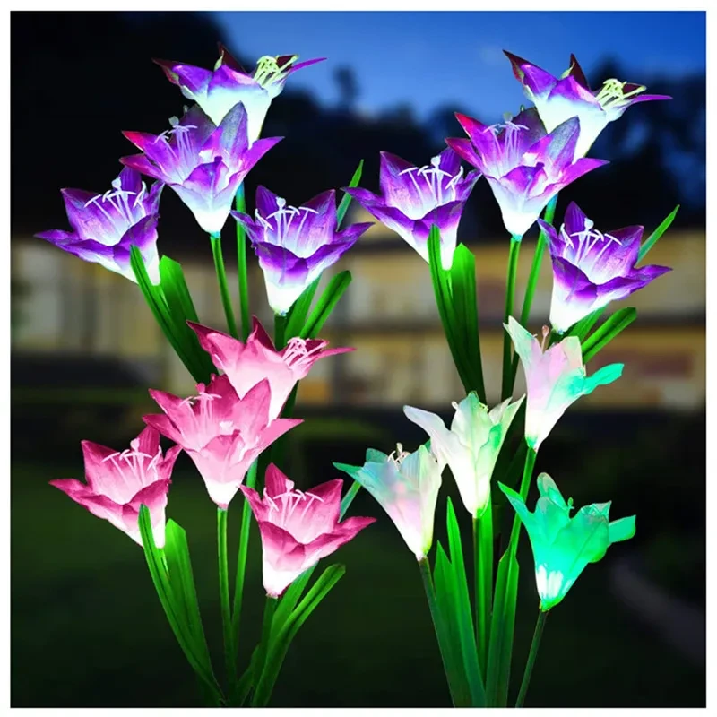 3 x Solar Lights Outdoor Garden Lily Flower Lamps