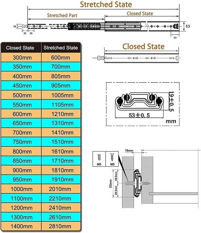 1300mm Drawer Slides Runner
