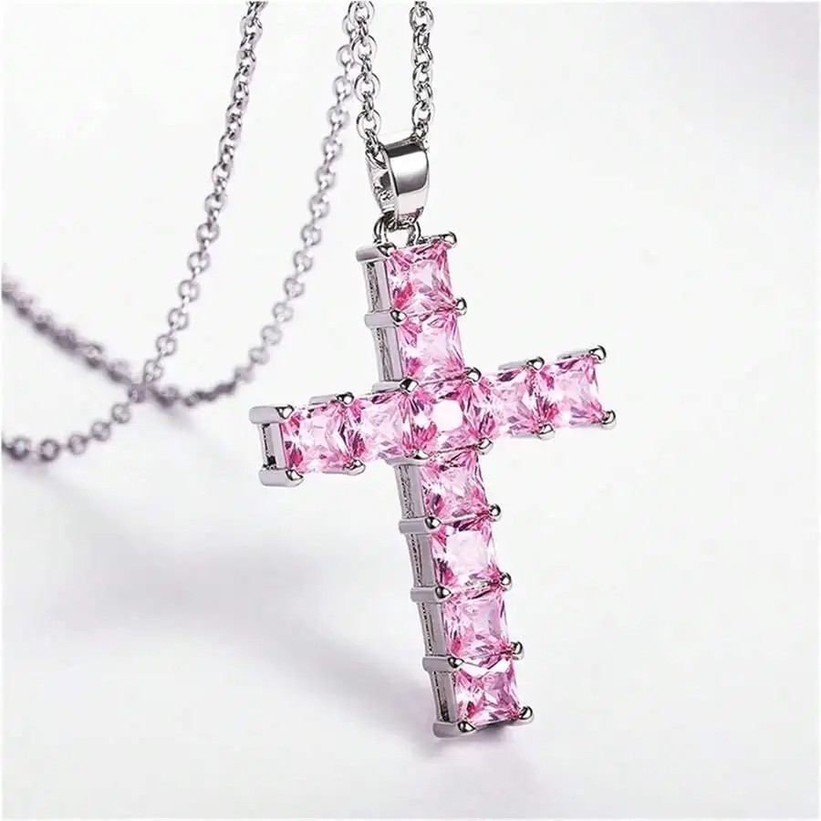 New Fashion Necklaces for Women – Gold Multi-Color Crystal Jesus Cross Pendant Necklace