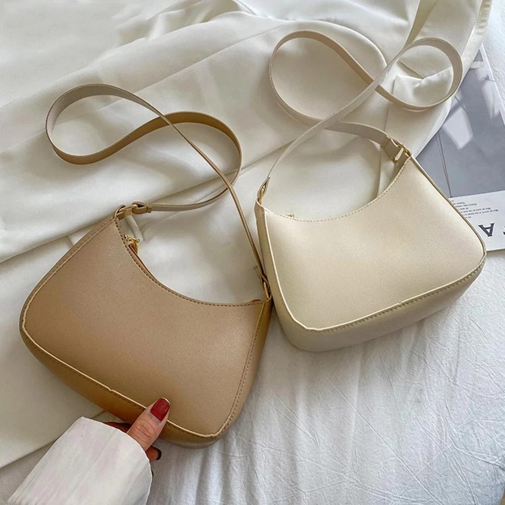Women's Fashion Handbags – Retro Solid Color PU Leather Shoulder Underarm Bag